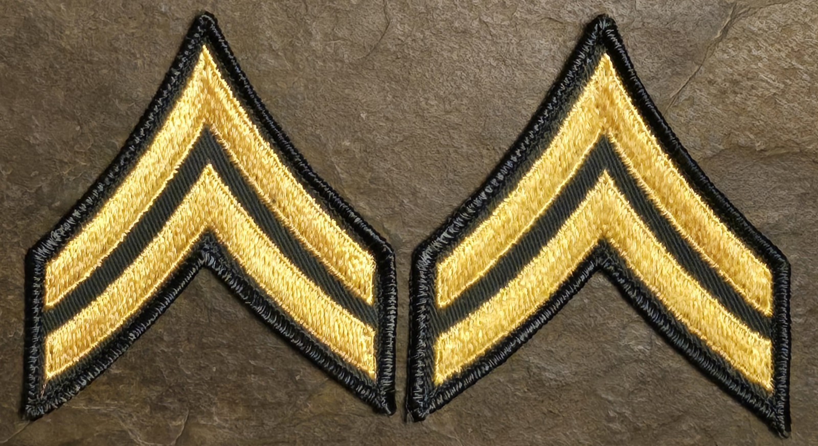1960s Pair Vietnam US ARMY CORPORAL E-4 STRIPES PATCHES Merrowed Edge NOS VTG