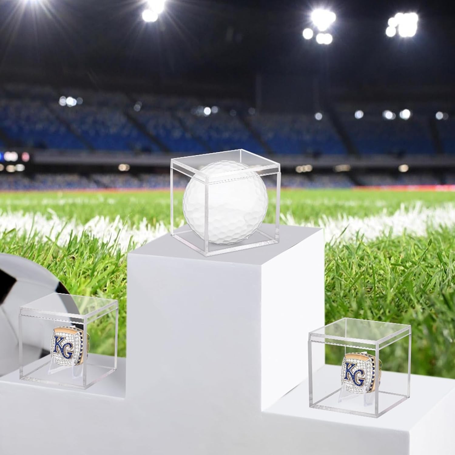 3 Pack Championship Ring Display Case Clear Acrylic Mini