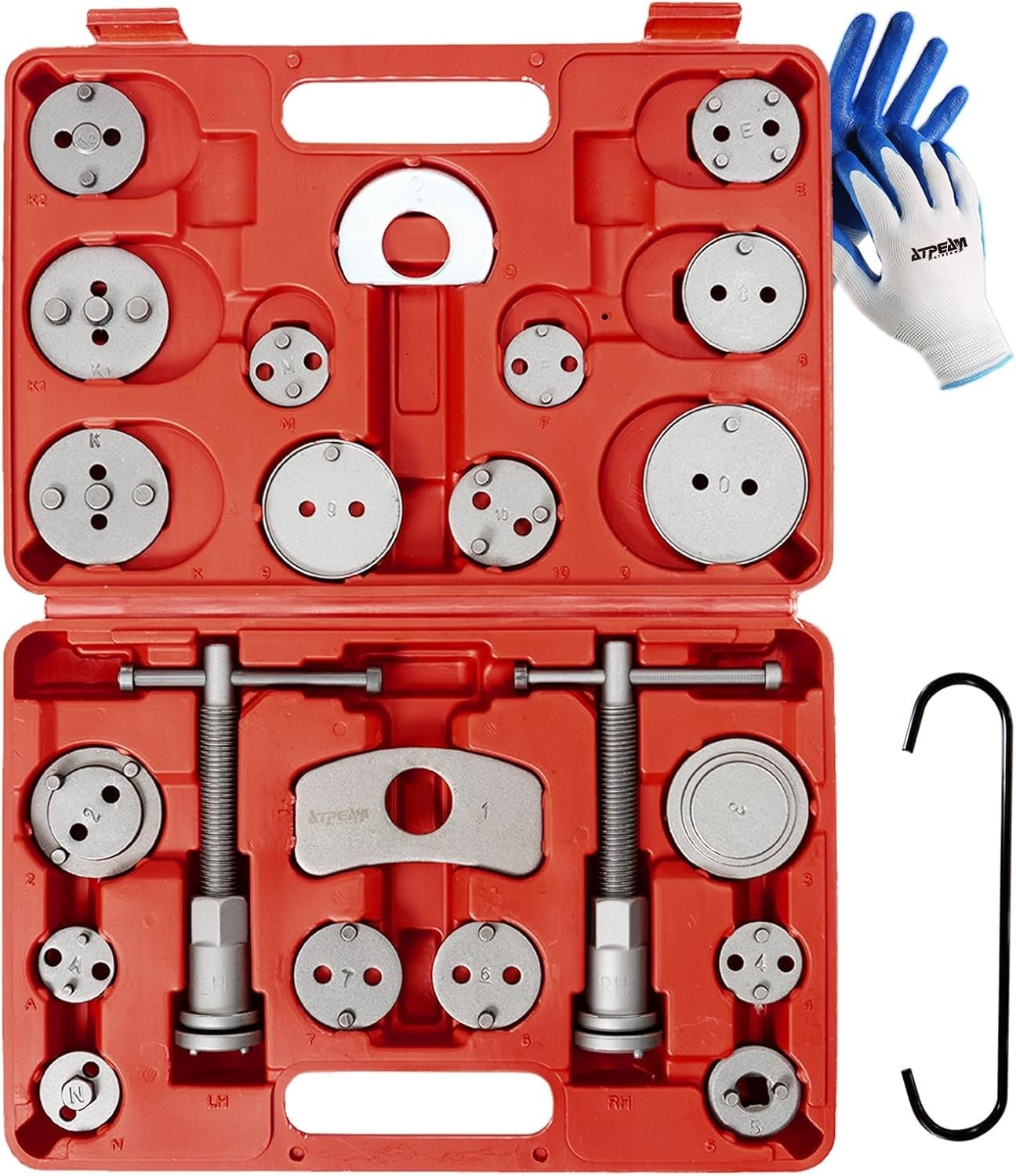 Robust Brake Caliper Compressor Kit with 24 Adapters - Easy Operation & Storage