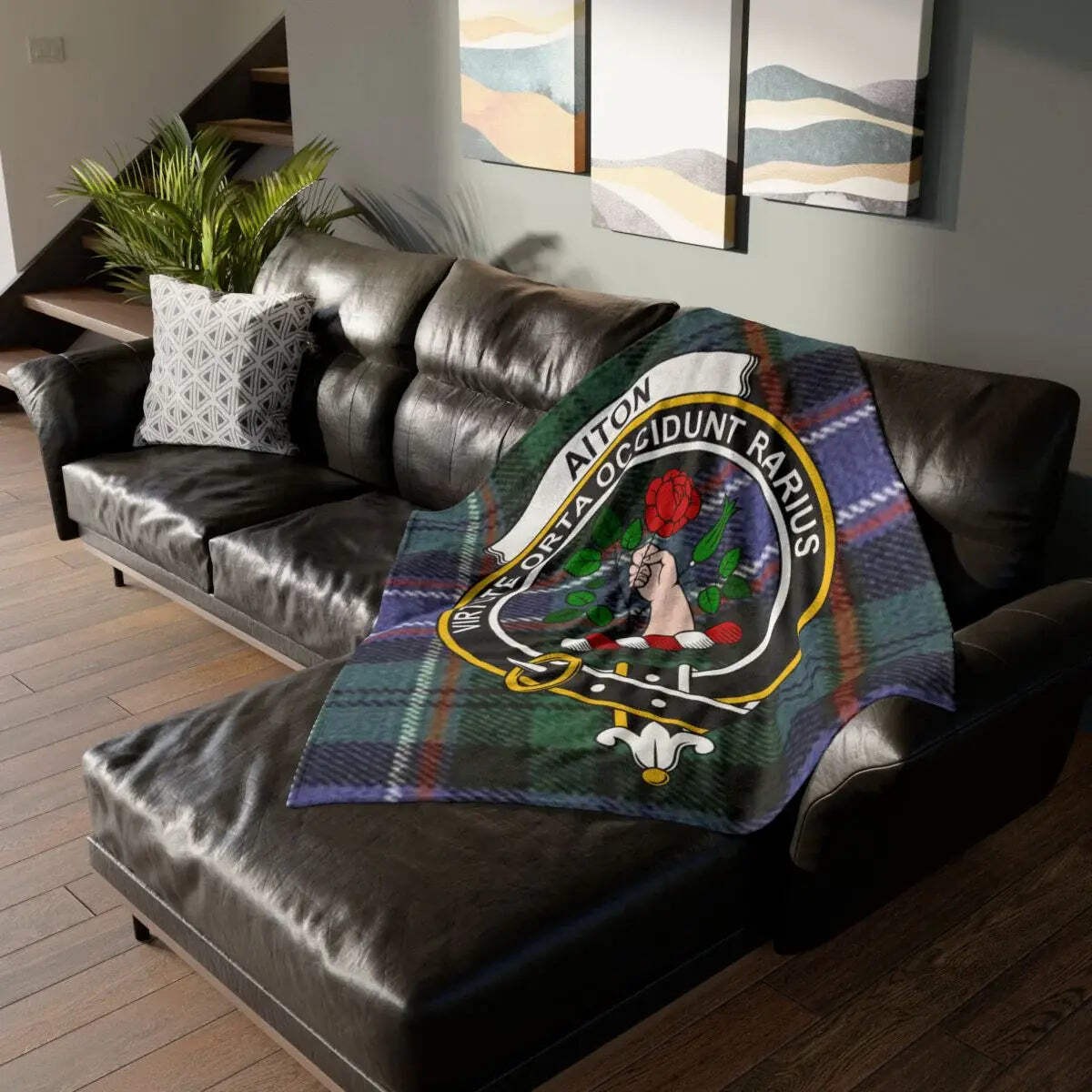 Aiton Clan Crest Tartan Throw Blanket