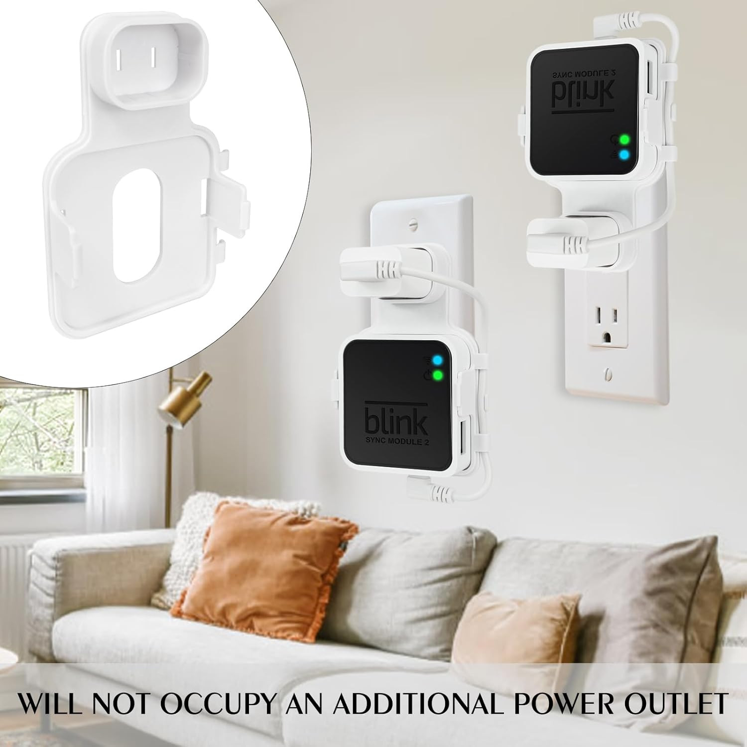 Outlet Wall Mount for Blink Sync Module 2 - Space-Saving Bracket with Short Cabl
