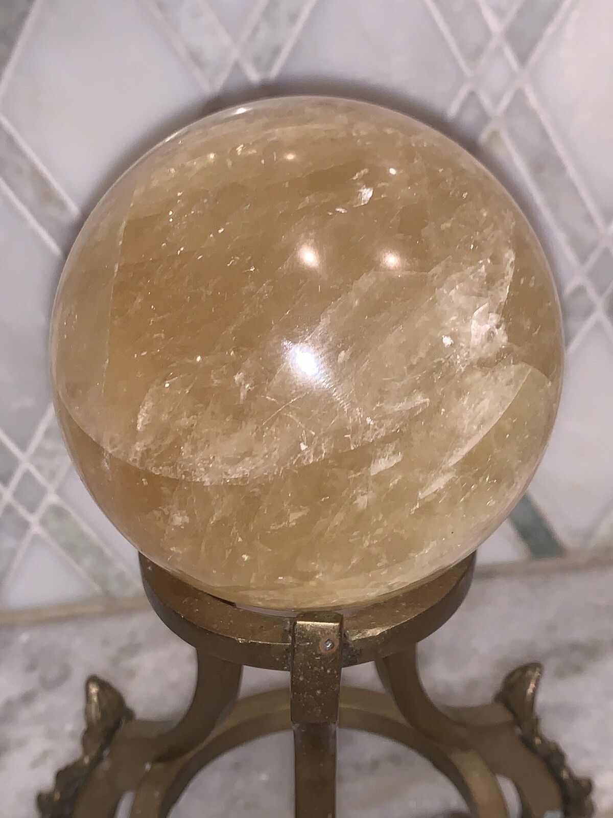 Golden Quartz Crystal Sphere Ball 3.25”Diameter Round (**globe only**)