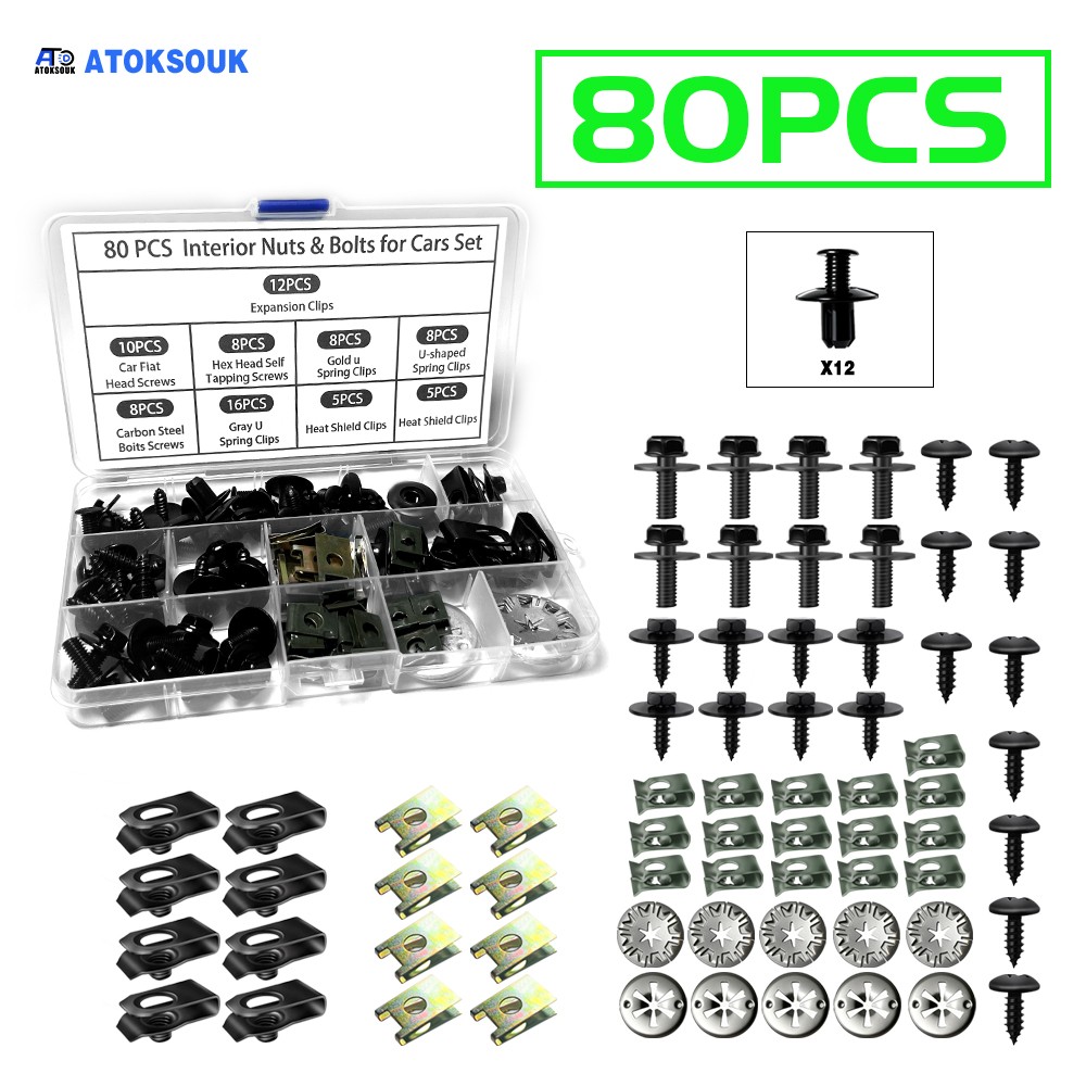 80pcs For VW Body Bolts U-nut Clips Engine Under Cover Splash Shield Guard