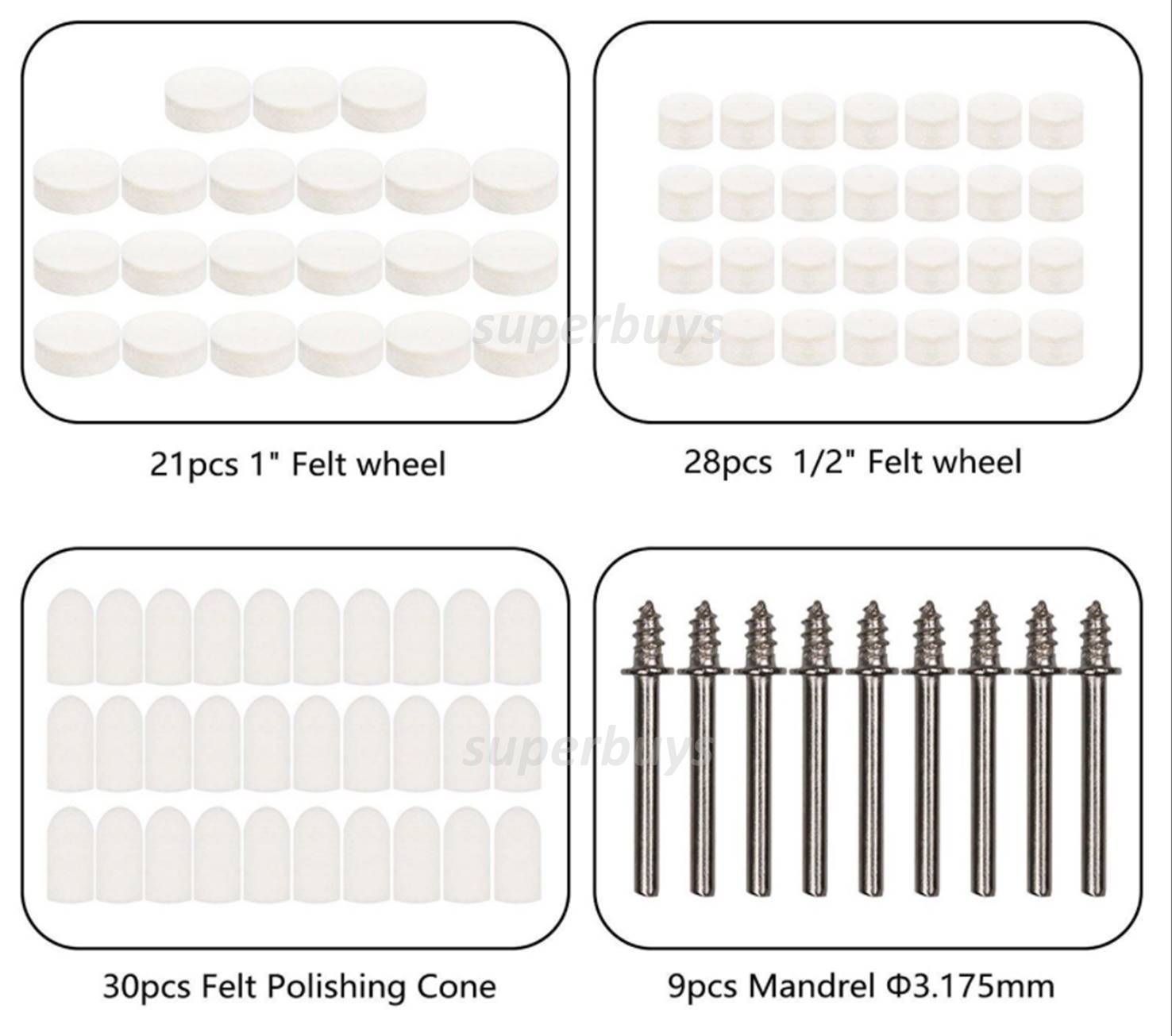 88pc Wool Wheel Felt Polishing Buff Buffing Buffer Set For Rotary Drill Bit Tool