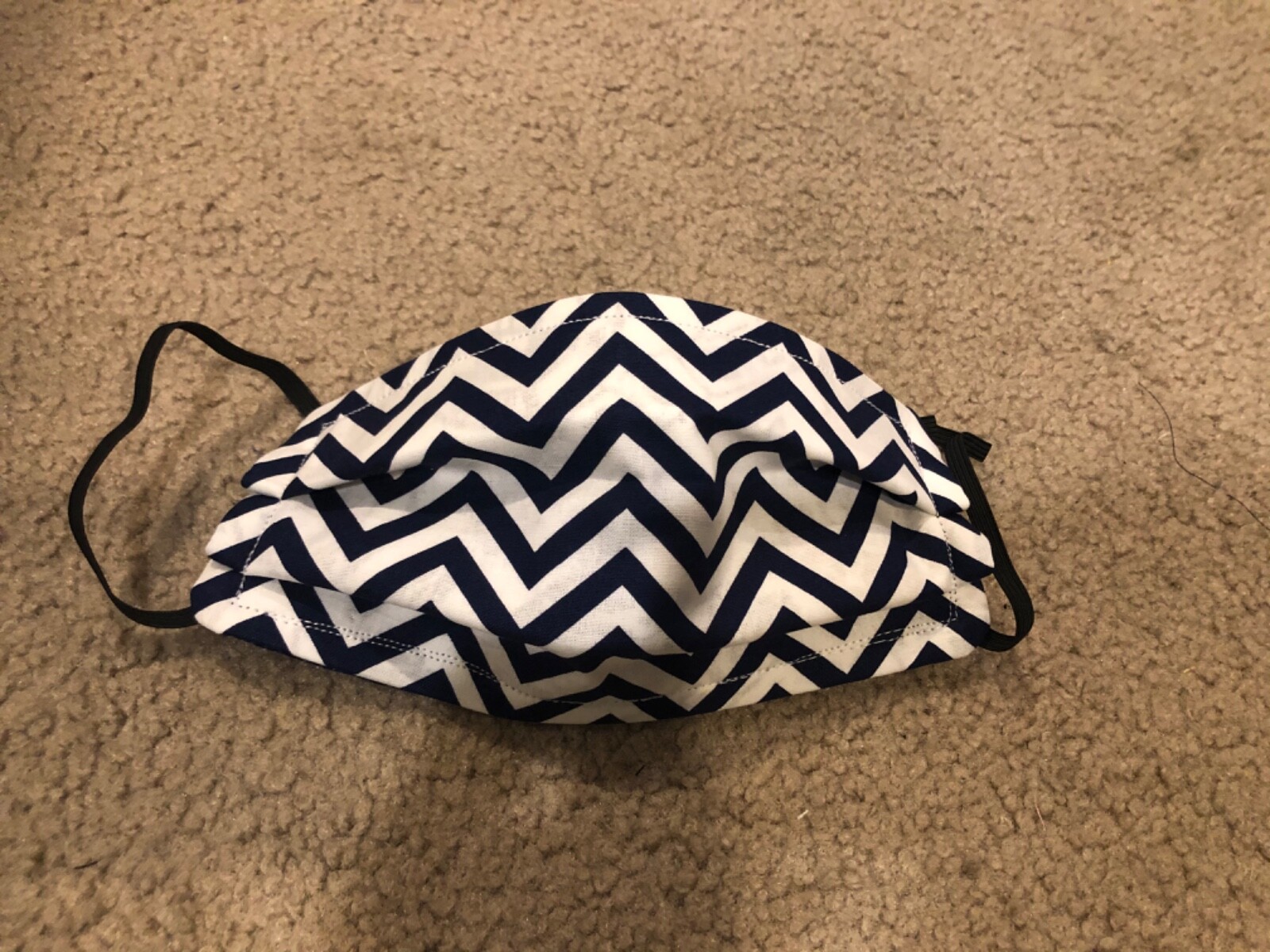blue & white Chevron line print handmade cotton face mask reversible