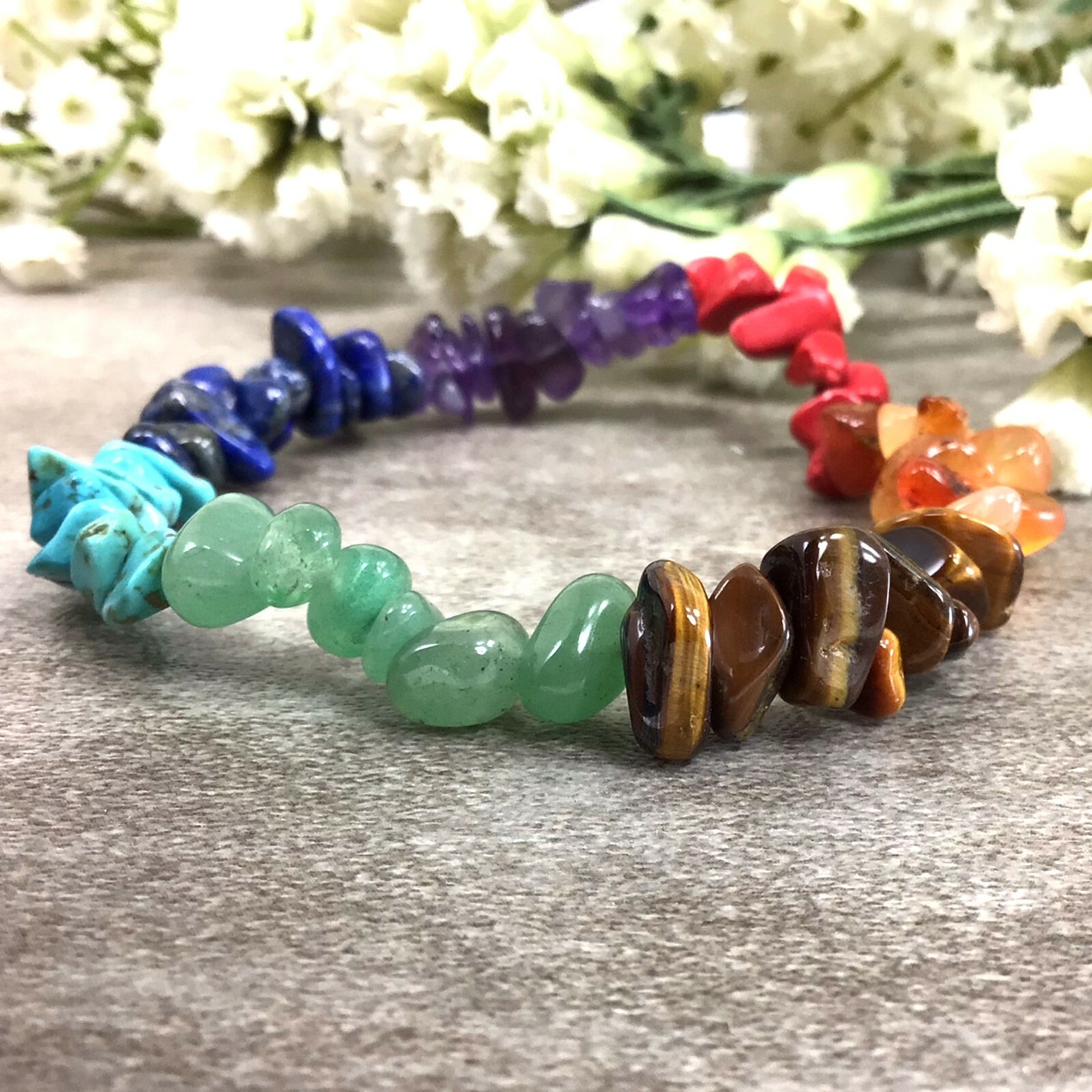 7 Chakra Chips Bracelet Gemstone Bracelet Stretch Healing Rainbow Crystal Chips