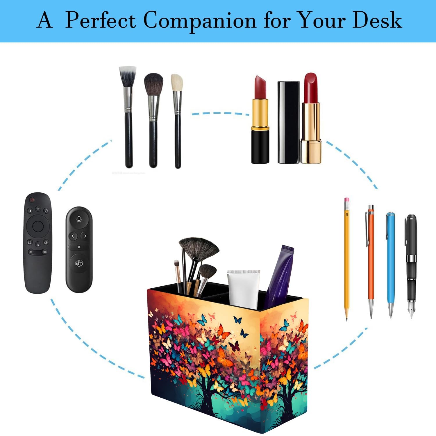 Pen Holder, 2 Compartment Leather Pen Storage Boxes, Makeup Brush Storage Box...
