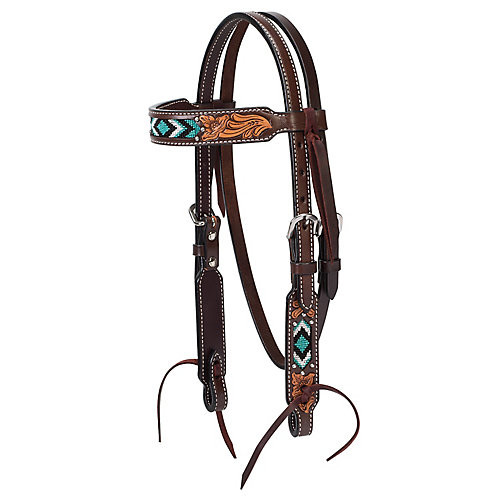 Weaver Leather Weaver Turq Cross Turq Bead Flor Pony BB Headstall