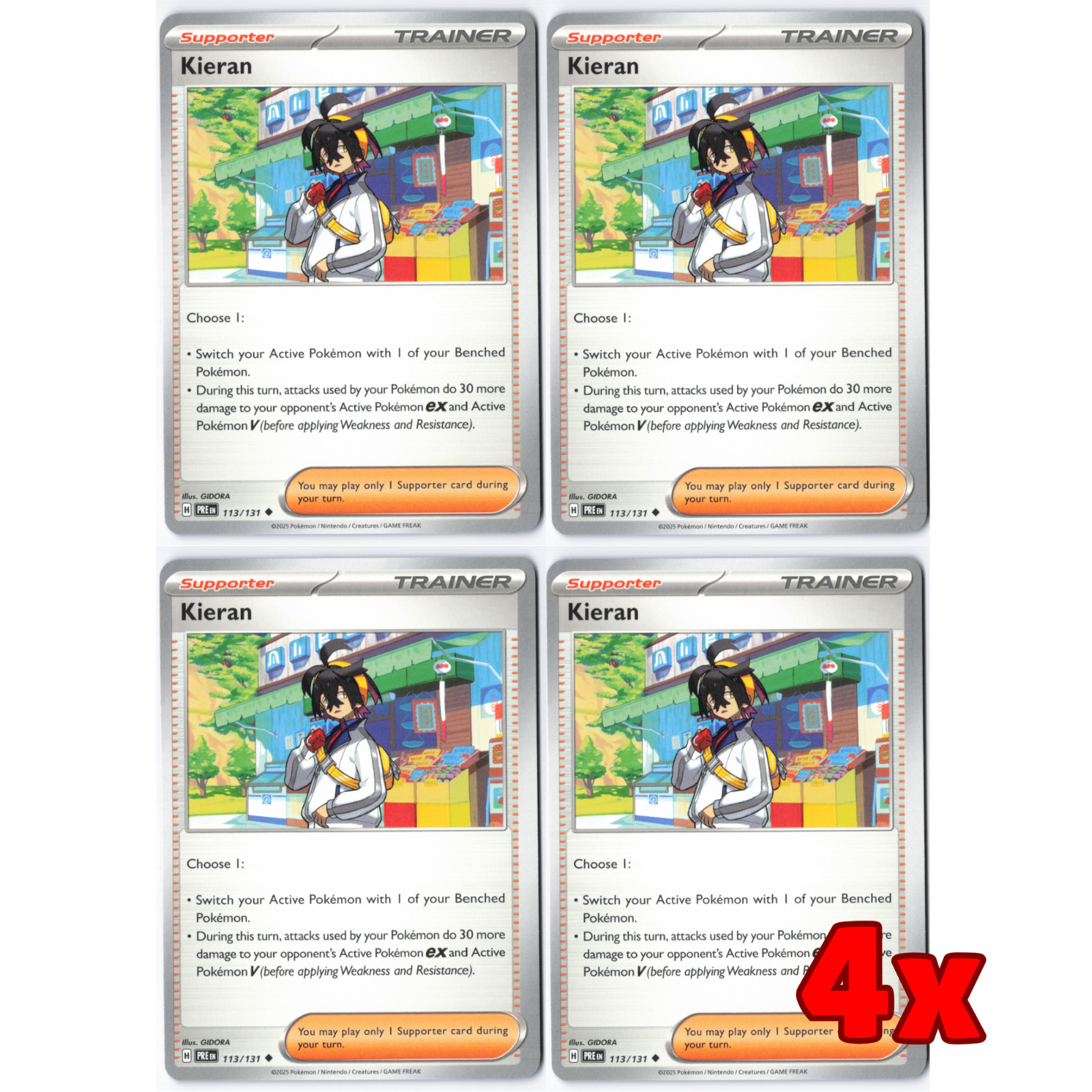 Pokémon TCG 4x Kieran 113/131 Prismatic Evolution Playset NM
