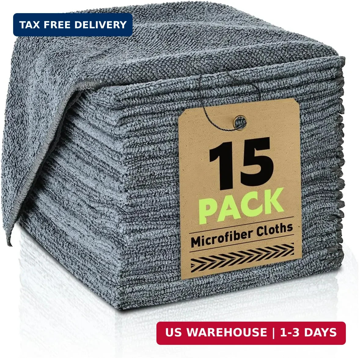 Microfiber Cleaning Cloths Bulk-15 Pack, Gray Microfiber Towels for Cars,
