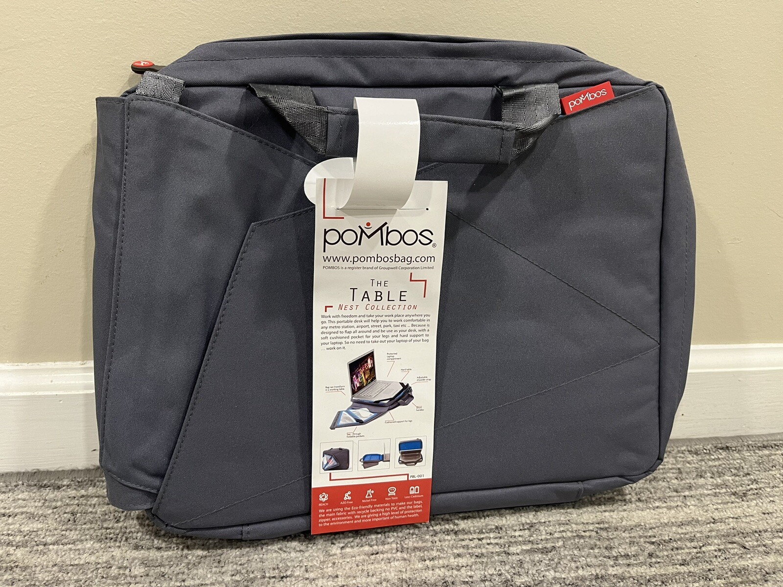 Pombos "The Table” Laptop Case Color Gray And Blue NWT