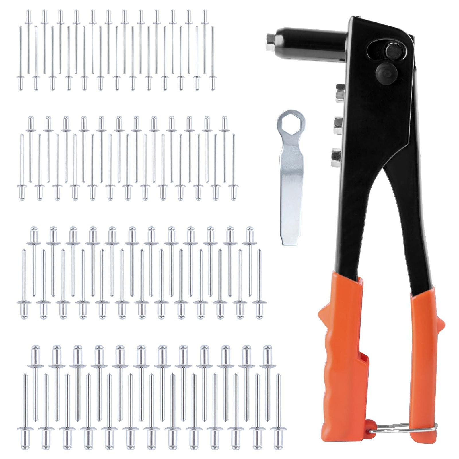4in1 Heavy Duty Hand Rivet Gun, Pop Rivet Tool Set with 100 Rivets, 3/32 Zo...