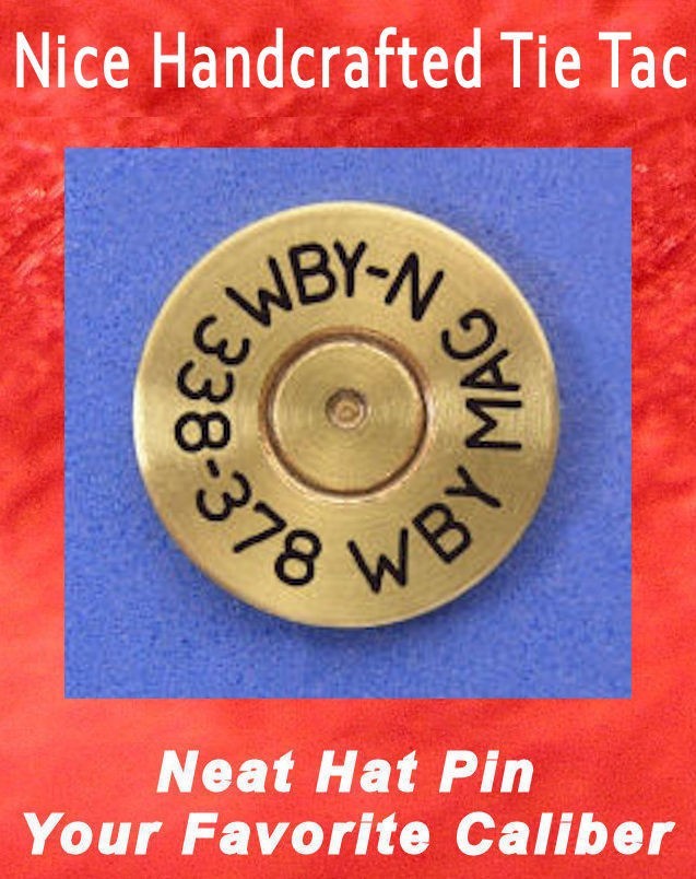 Weatherby 338-378 WBY MAG  Brass Hat Pin Tie Tac Jacket Pin Bullet Ammo