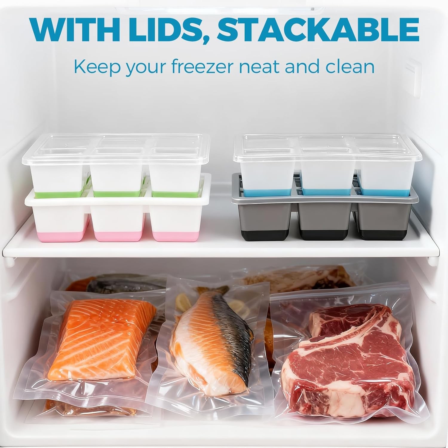 Large Ice Cube Trays 2 Pack, Easy Release 2.4" Big Ice Cubes, Stackable Ice Tray
