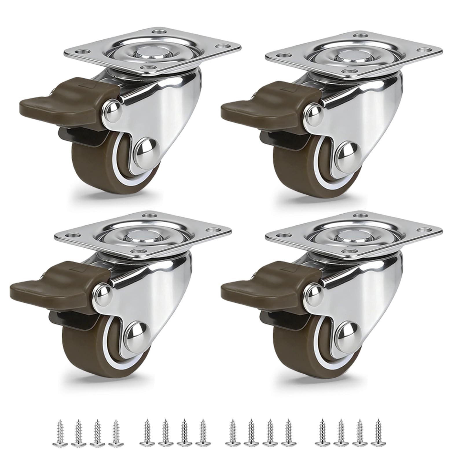 1 Inch Caster Wheels for Furniture, Silent Bearing Swivel Plate Casters Set o...