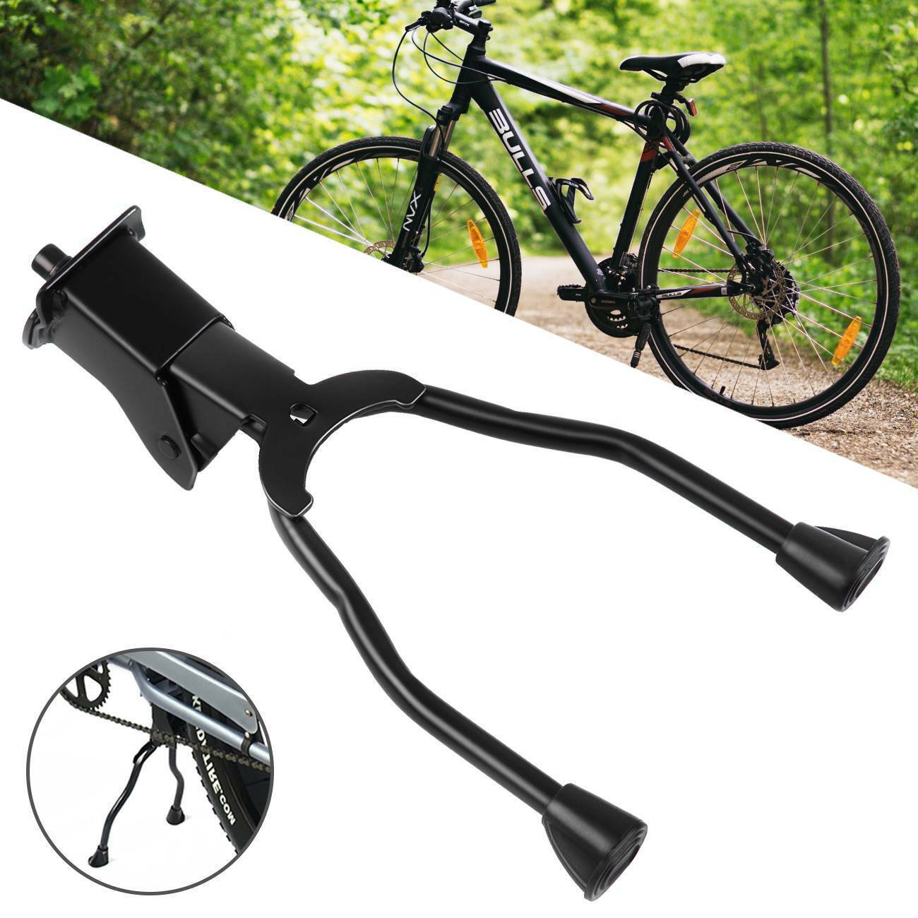 Bicycle Double Leg Side Stand Kick Kickstand Bike Support Spring Center Black