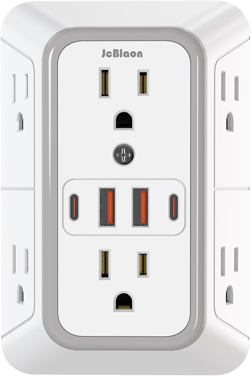 6 Outlet Extender Surge Protector Multi Plug Wall Adapter USB Charger Ports with