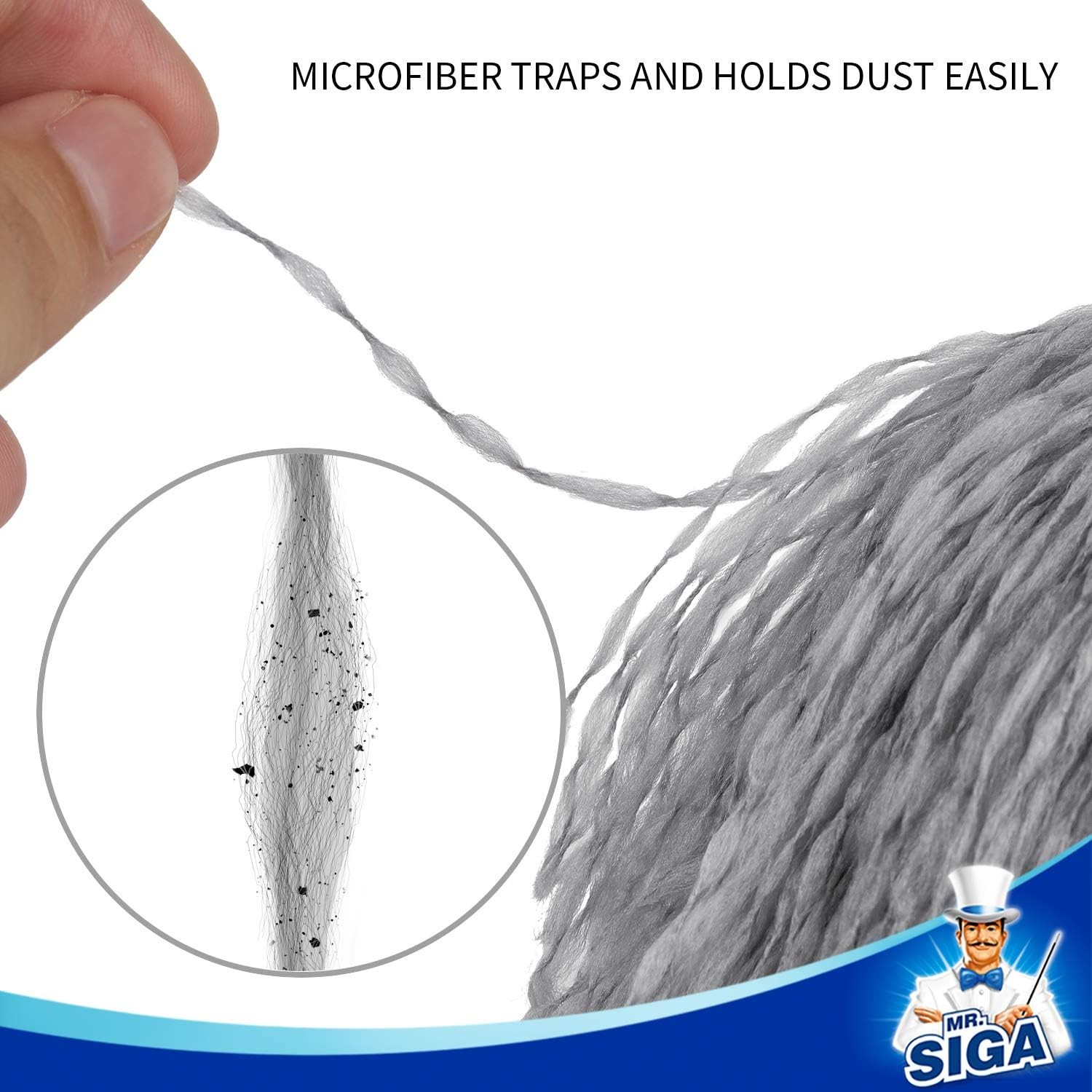Microfiber Delicate Duster, Non-Slip Handle with Detachable Washable Head Gray