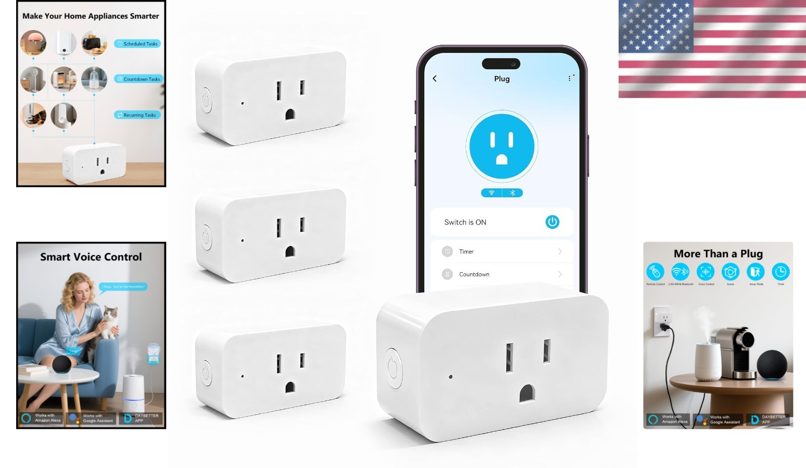 Smart Plug 15A/1800W - Alexa & Google Home Compatible, 4-Pack Functionality