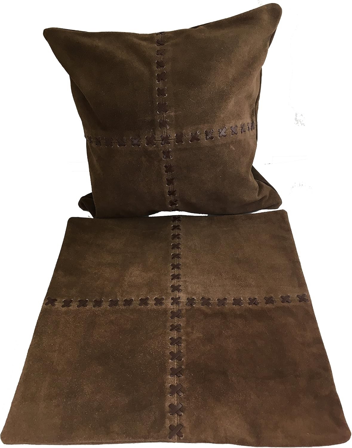 Set of 2 Sia Suede Leather Square Throw Pillow Case Brown 15.5 Inches