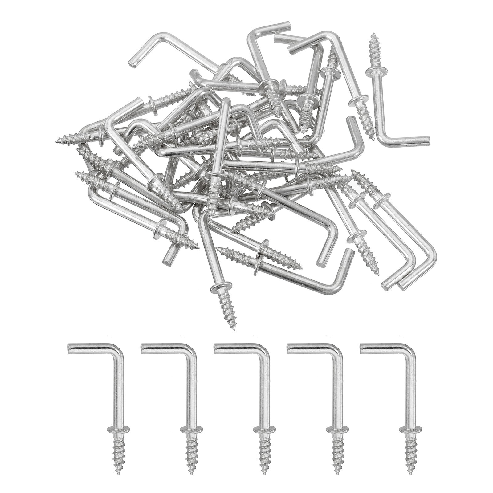 Right Angle Hooks, 50Pcs 7/8" L Shaped Screw Hooks Screw in Hooks, Silver
