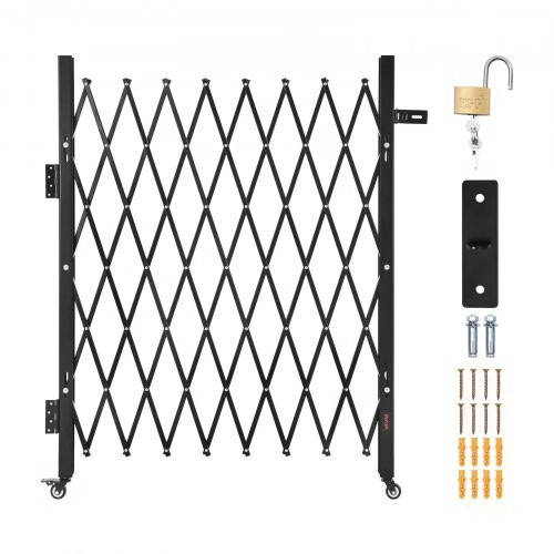 Single Folding Security Gate, Lockable Scissor Gate with 360° Swivel Casters, O
