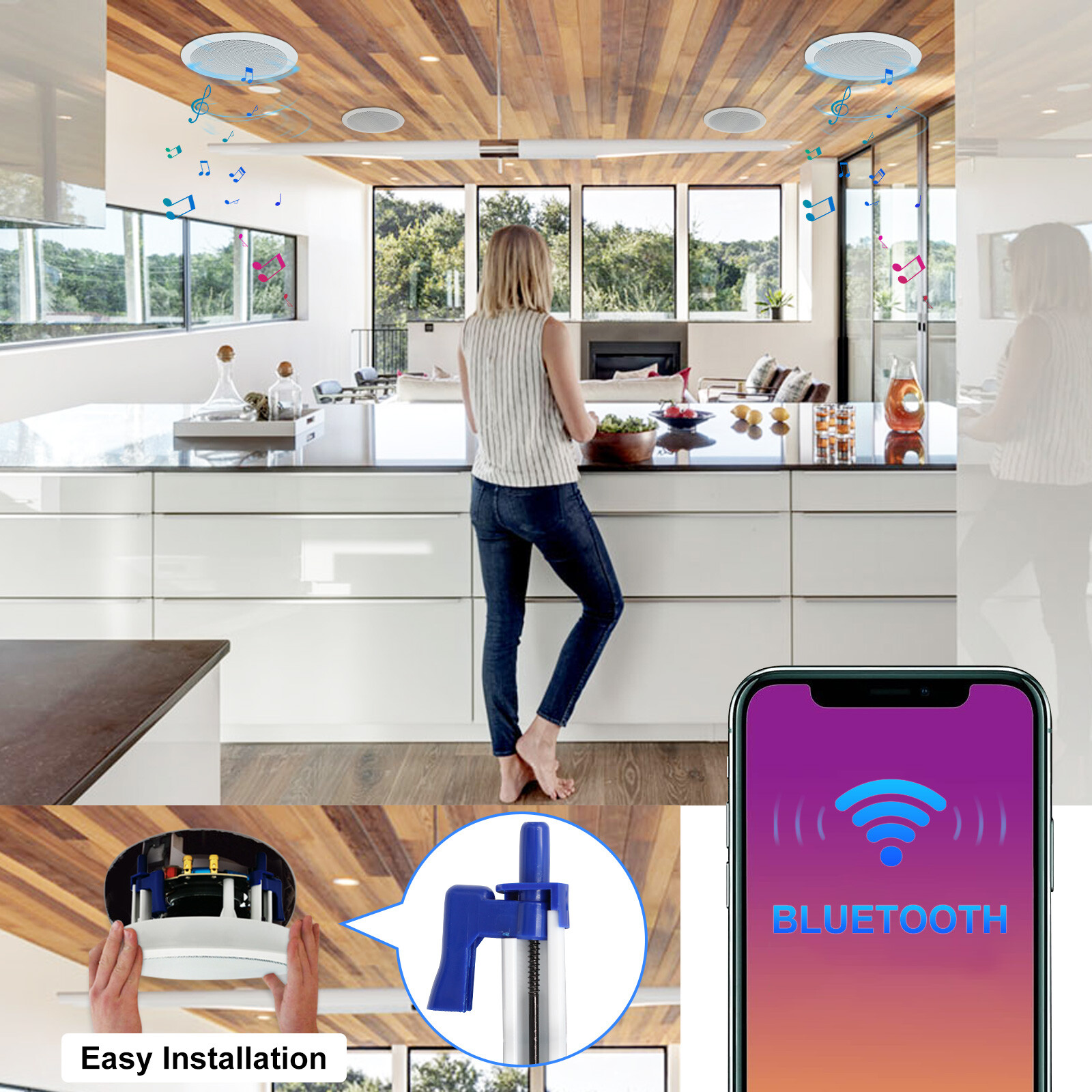 Herdio 5.25" Bluetooth Ceiling Speakers 2-Pack 300W Flush Mount Stereo