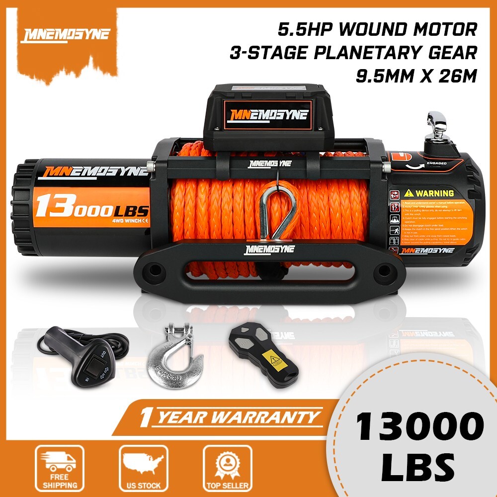 Electric Winch 13000LBS Synthetic Rope 12V Sand Towing Truck Trailer SUV 4WD