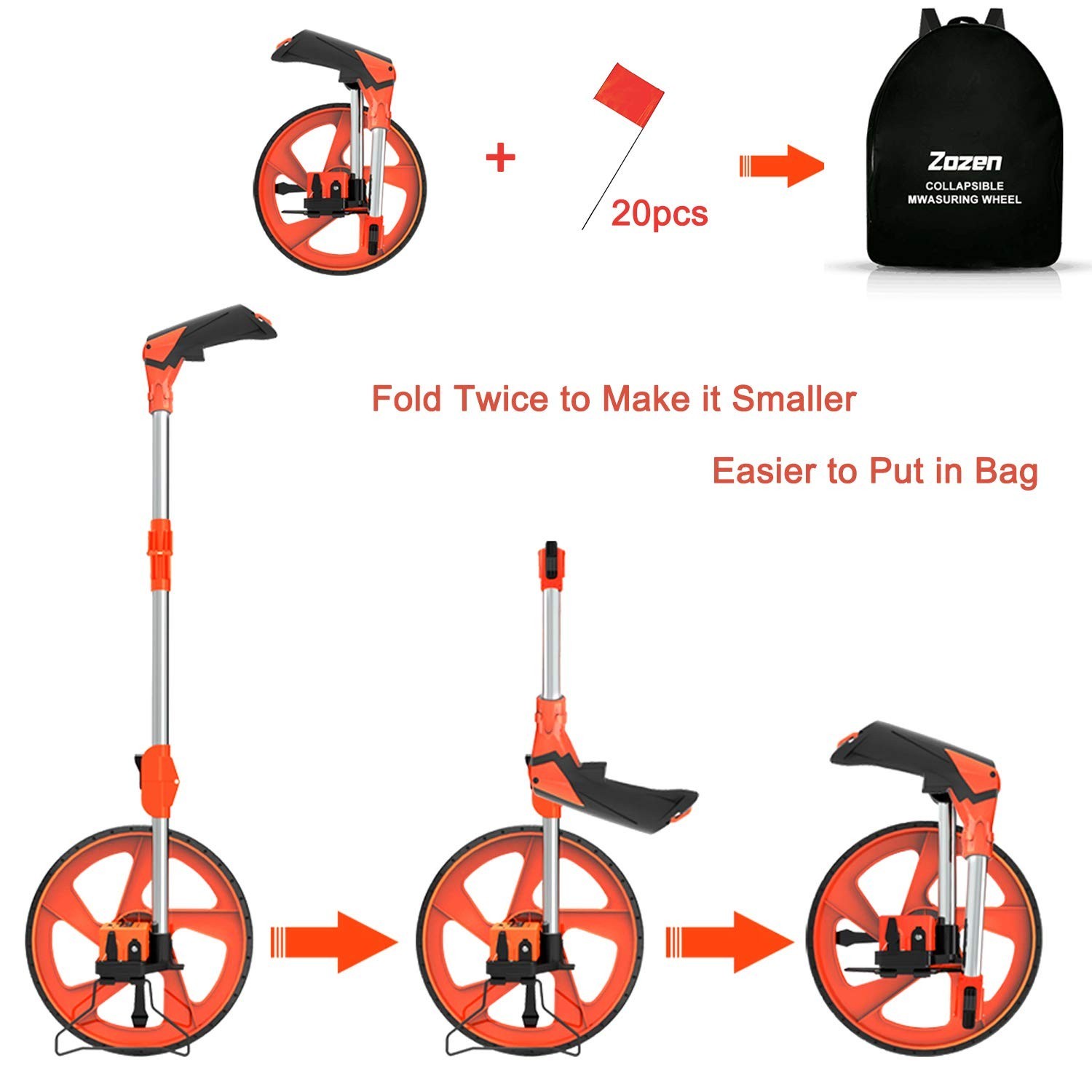 Precision Measuring Wheel with 20 PVC Marking Flags - Portable & Collapsible