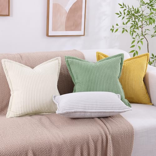 Corduroy Pillow Covers 20x20 Inch Set of 2, Striped Decorative Square Spring
