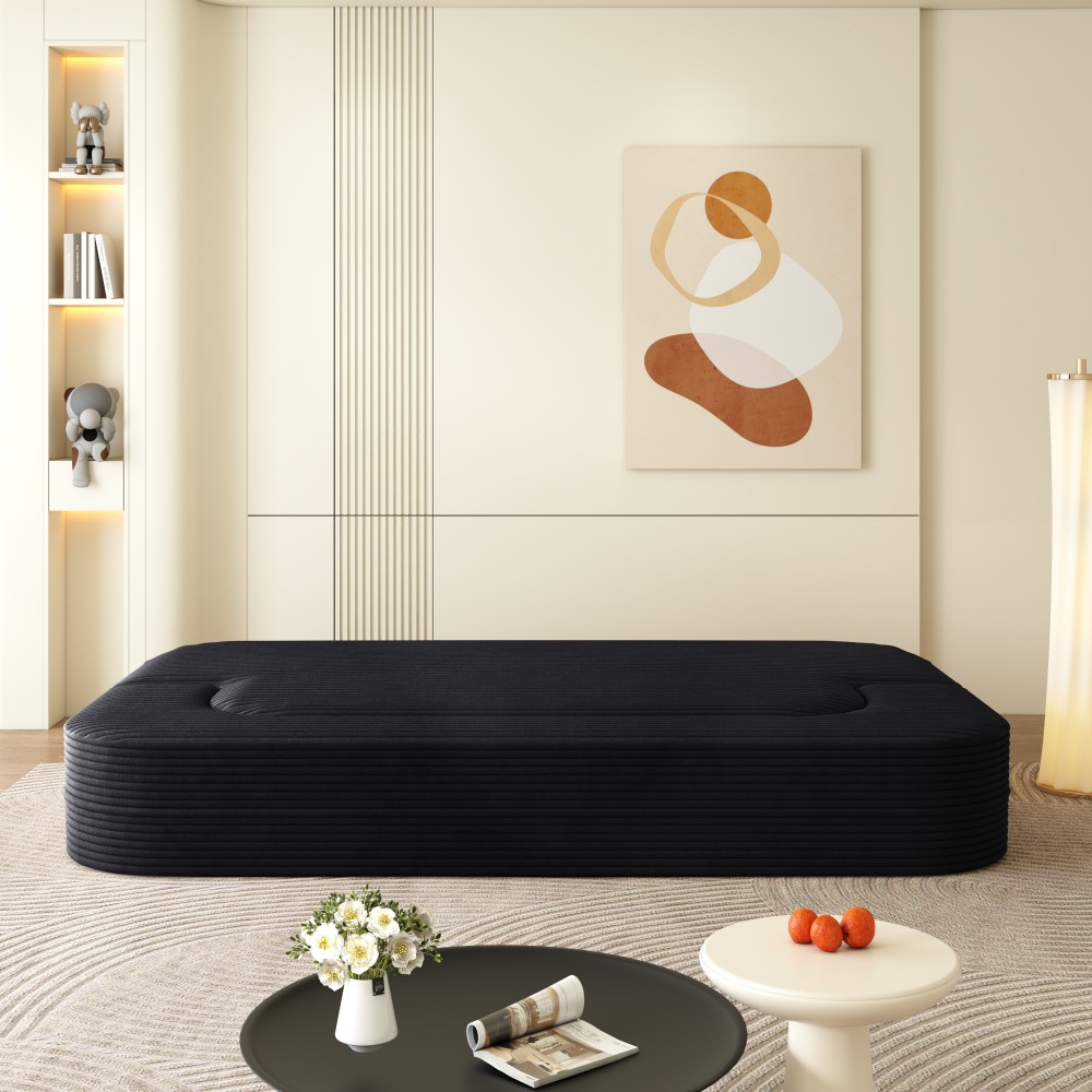 Foldable 2-in-1 Sofa Bed Sleeper Couch w/ Pillows & Blanket, Plush Corduroy