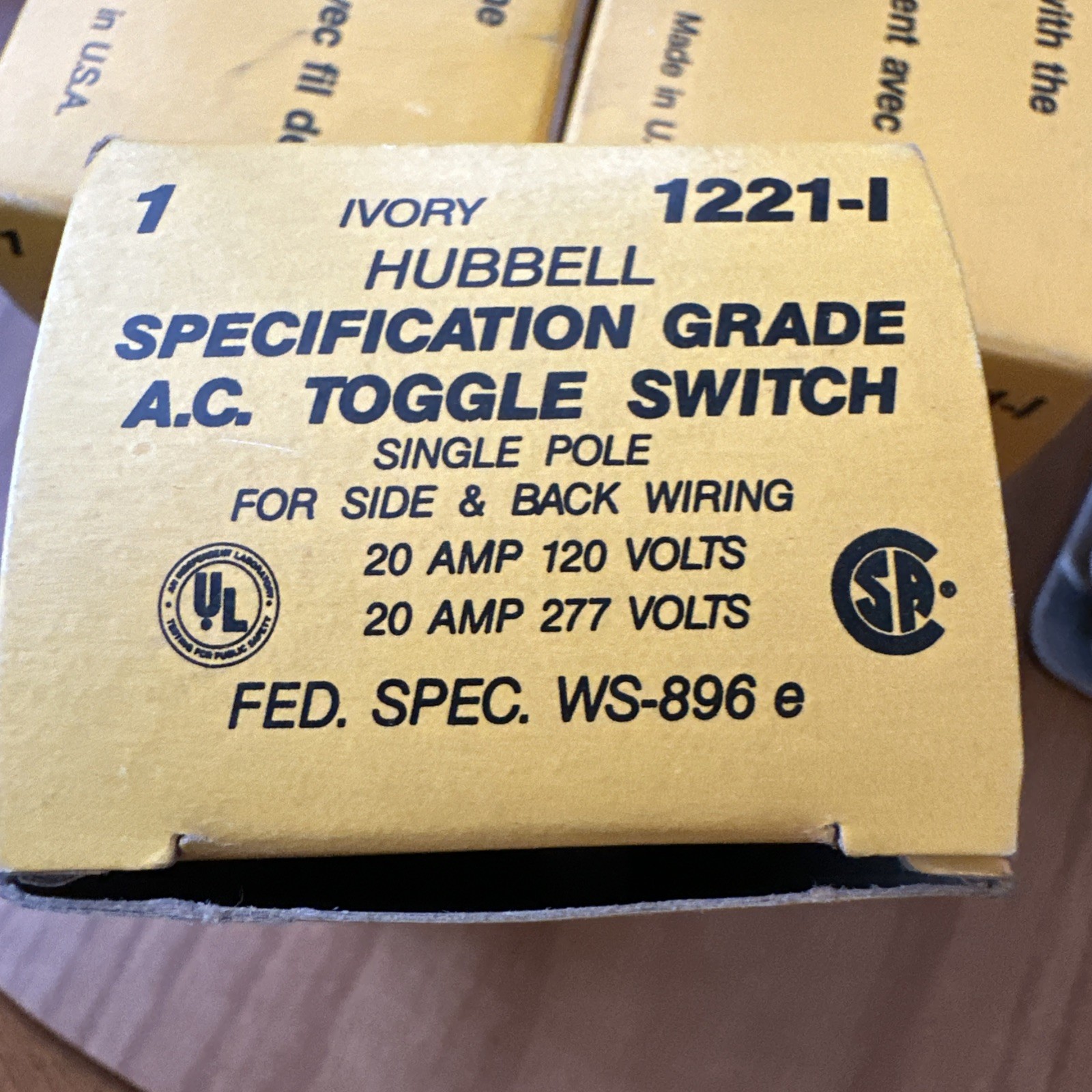 HUBBELL A.C.  TOGGLE SWITCH 1221-I  Lot of 5