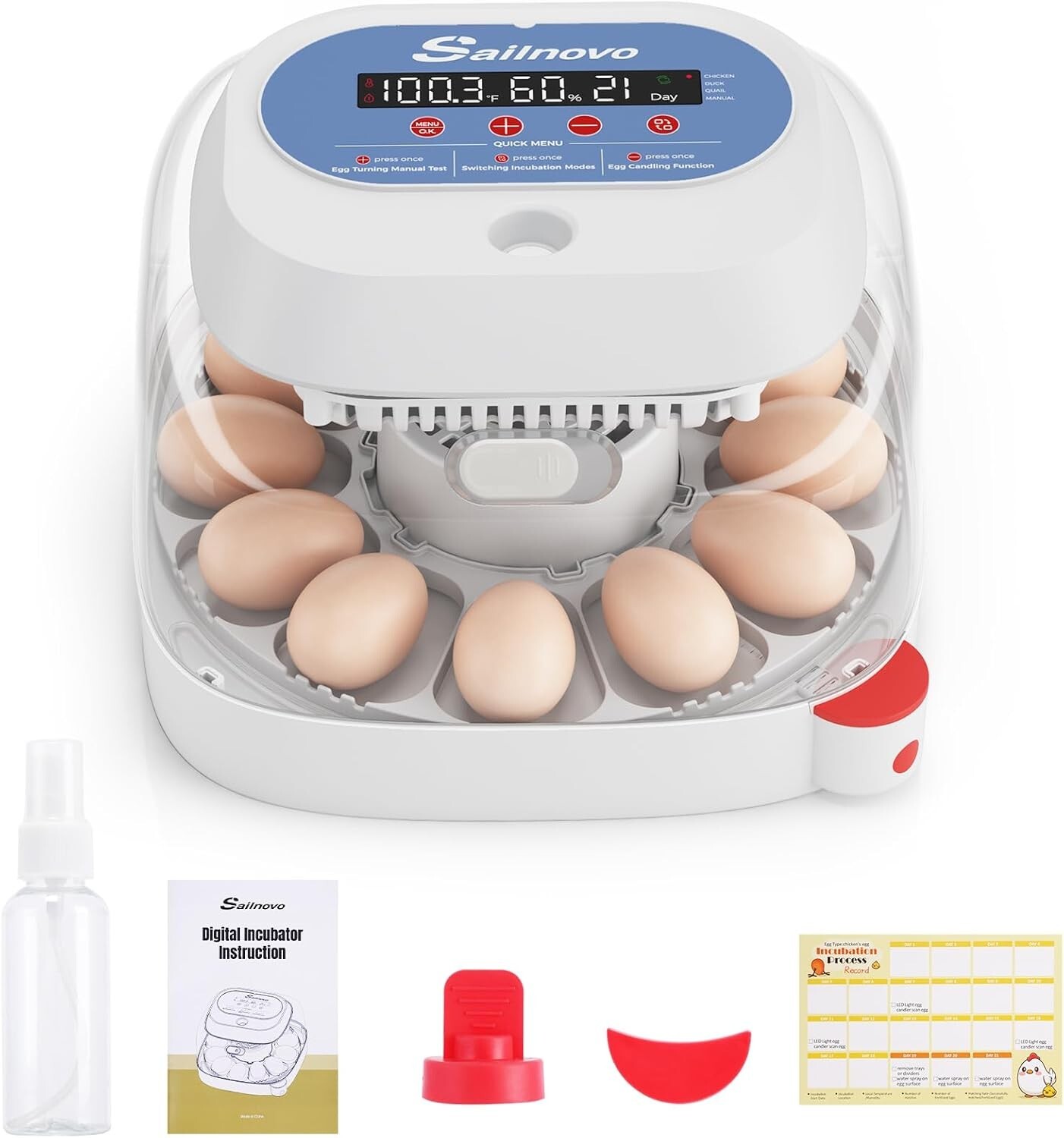 12 Egg Incubator for Hatching Chick with Automatic Turning &Stop Egg Candler