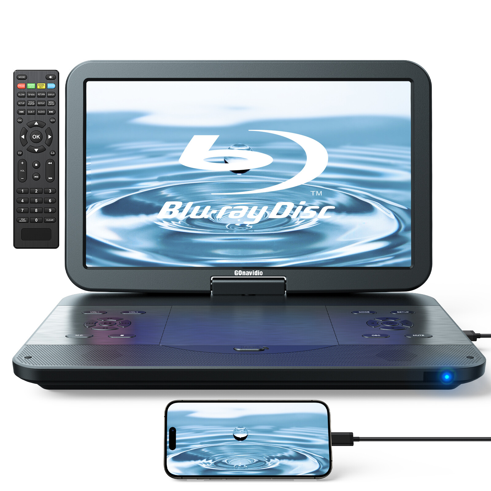 17.6" Full HD Portable Blu-ray DVD Player 15.4" Swivel Screen HDMI USB SD Dolby