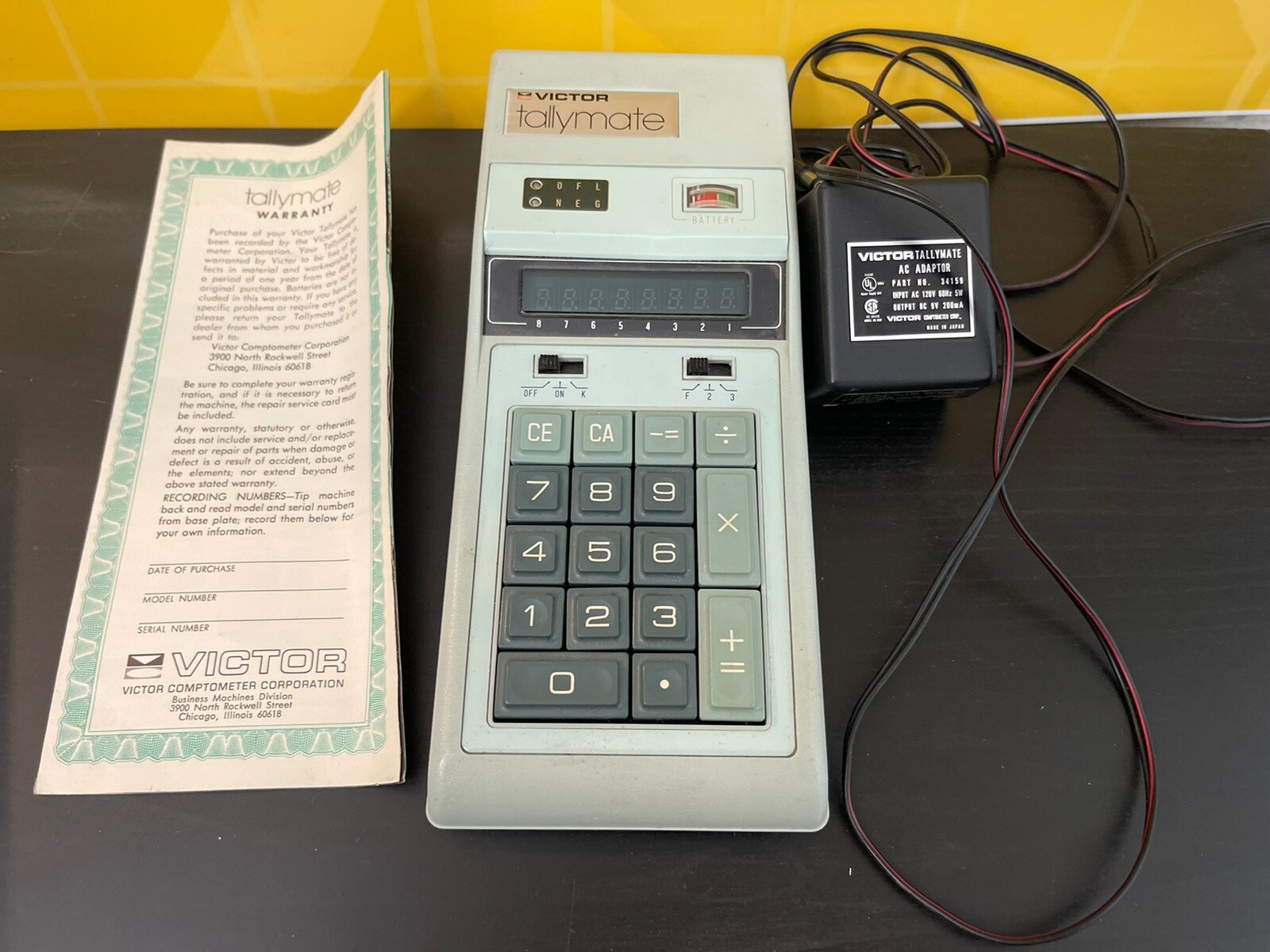 Victor Tallymate 85 1970s Tested And Working Calculator LED Display Power Cord