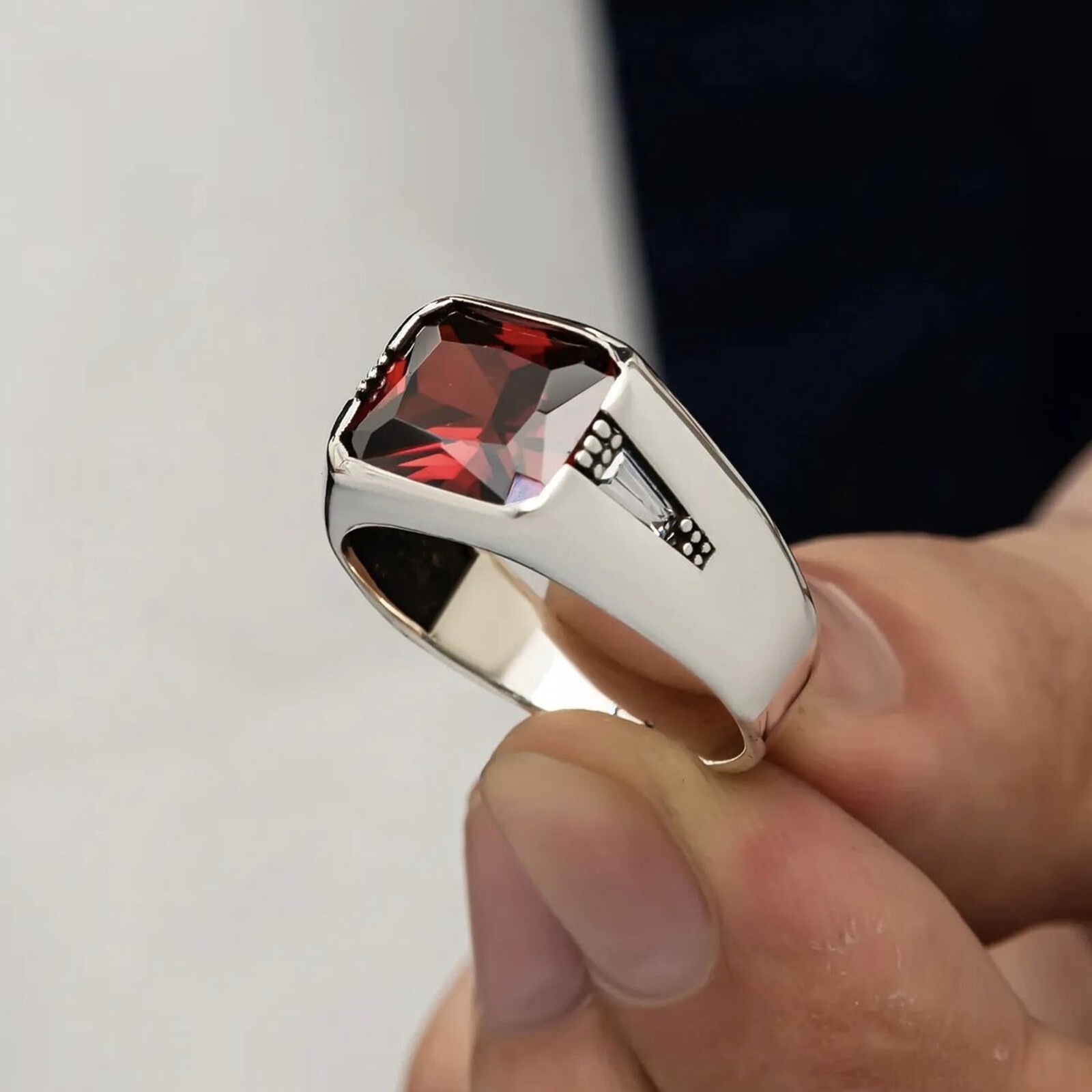 Solid Real Sterling Silver Garnet Stone Men's Ring All Size             #TR183