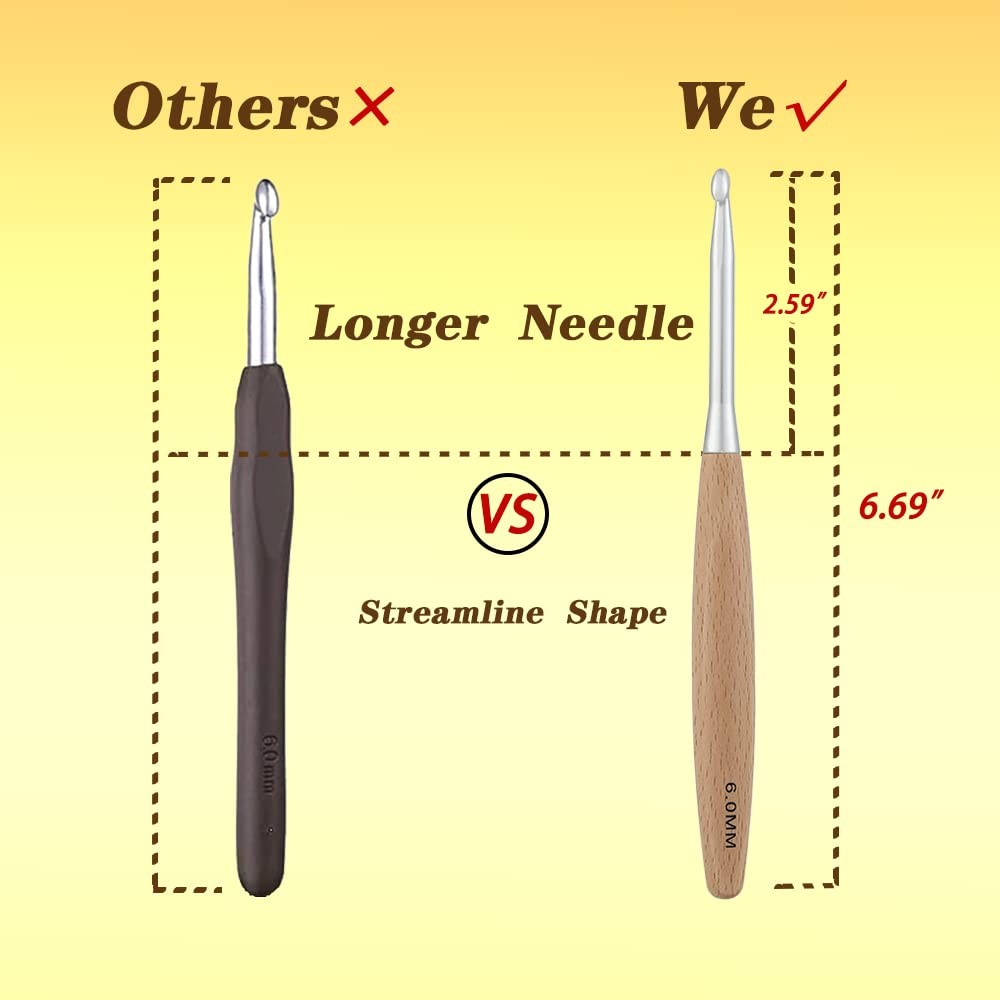 Beech Wood Crochet Hooks Set with CaseErgonomic Handle Crochet Hooks Set 3.0m...