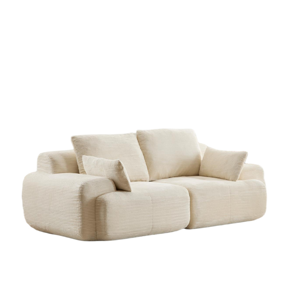 Modern Memory Foam Sofa, 2-Seater Corduroy Sectional w/ Deep Seat, Beige