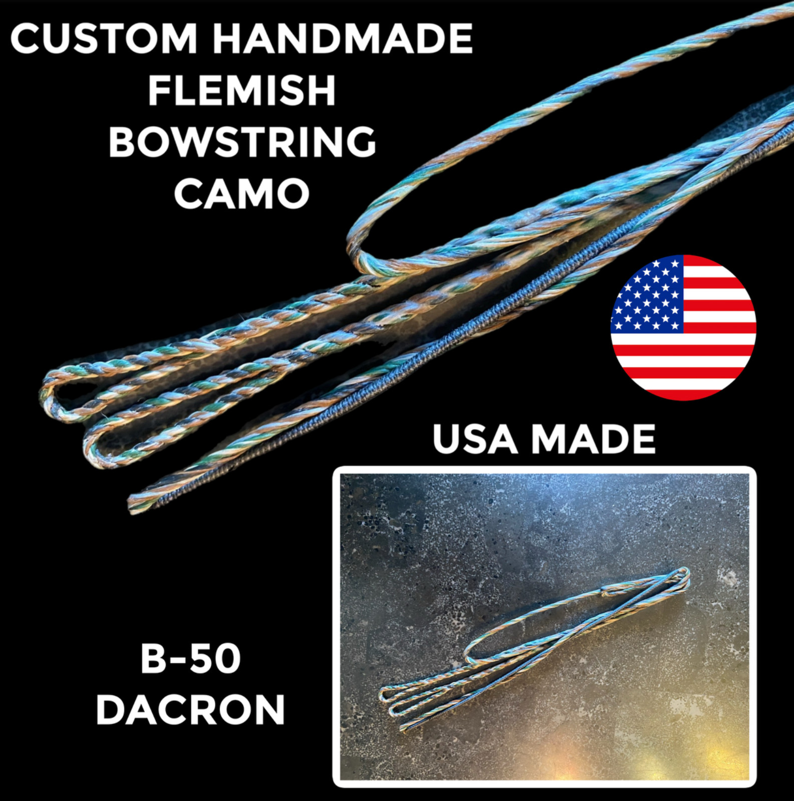 CAMO 58" ACTUAL LENGTH 15 STRAND RECURVE FLEMISH TWIST BOWSTRING B-50 DACRON