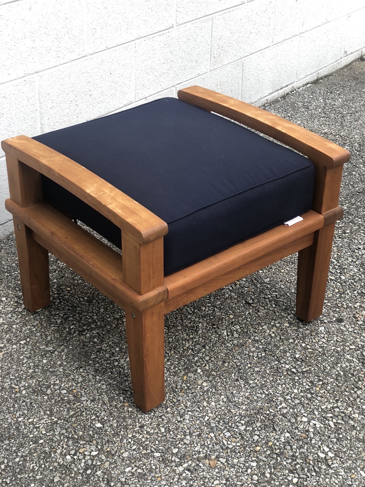 Modway Solid Teak Wood Patio Deck Ottoman Blue Foot Cushion