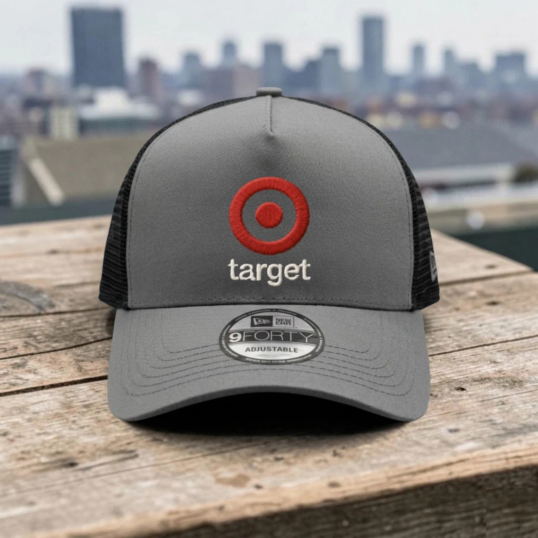 Target Logo Embroidered Trucker Hat Gray Black Mesh Back Adjustable Cap