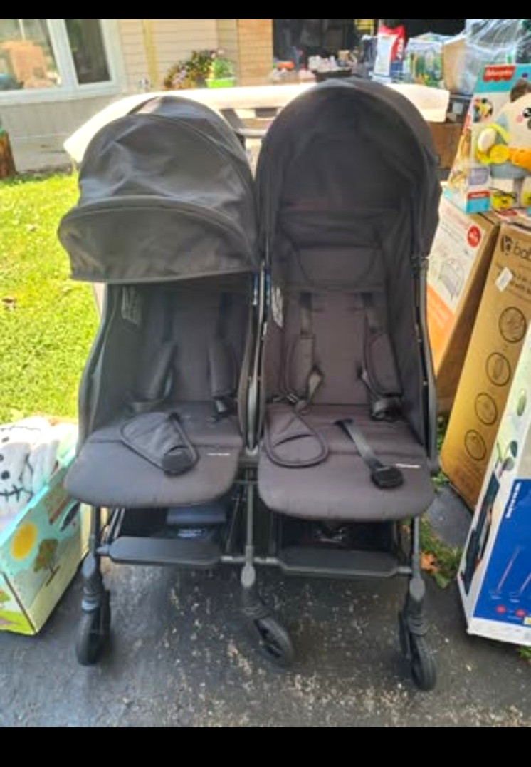 Mompush Double Twin Side-by-Side Stroller, Black, Unisex W/Raincover