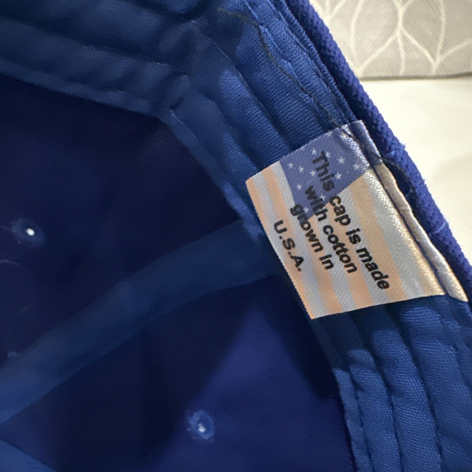Timber Wolf Hat Cap Royal Blue with White Letters Cancer Warning Tag Hook Loop