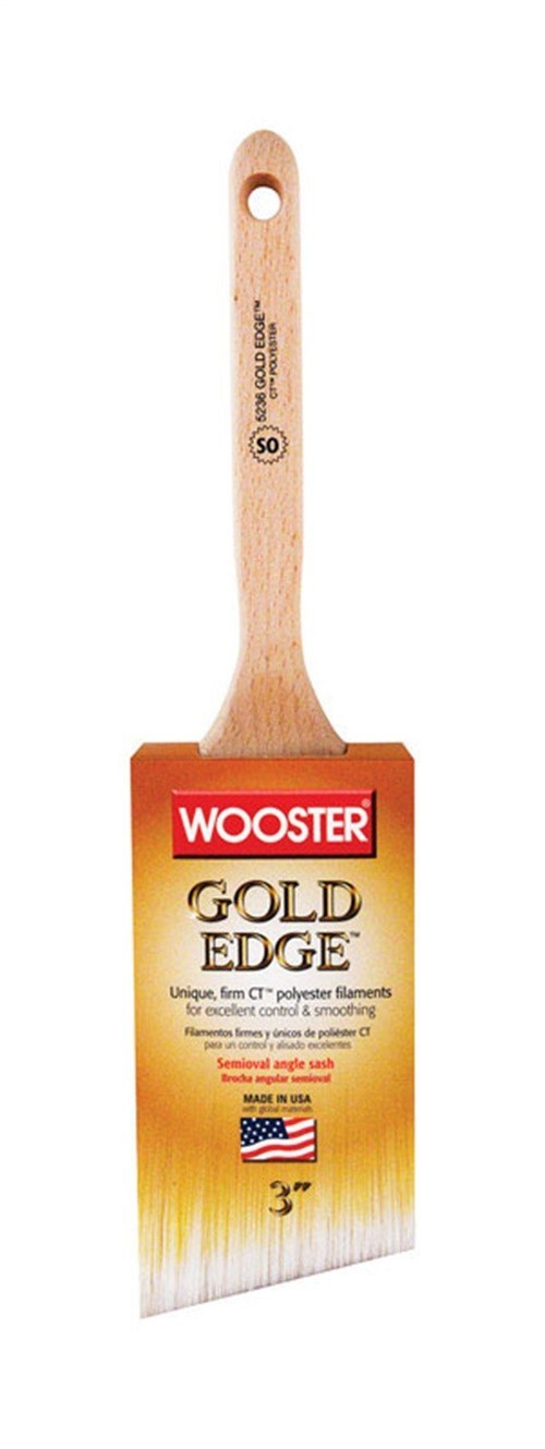 Wooster 5236-3 Gold Edge Semi-Oval Polyester Blend Angle Paint Brush 3 W in.