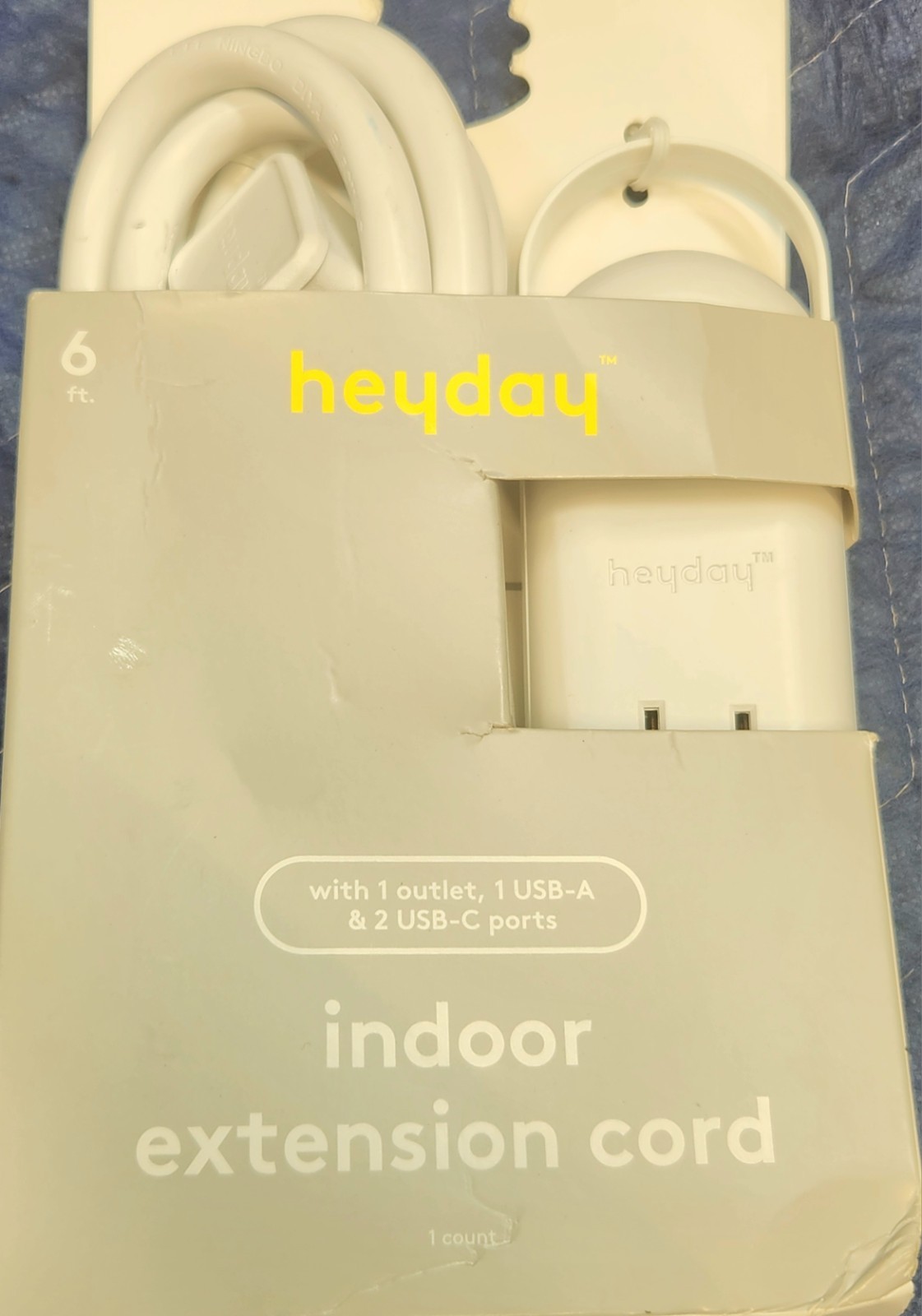 heyday 6' Indoor Extension Cord with USBs - White (1 Outlet, 1 USB-A, 2 USB-C)