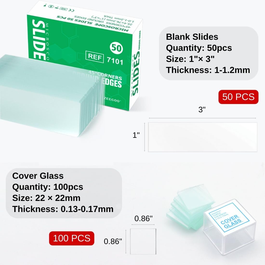 Optical Glass Microscope Slides Set: 50 Slides & 100 Covers for Classroom Use