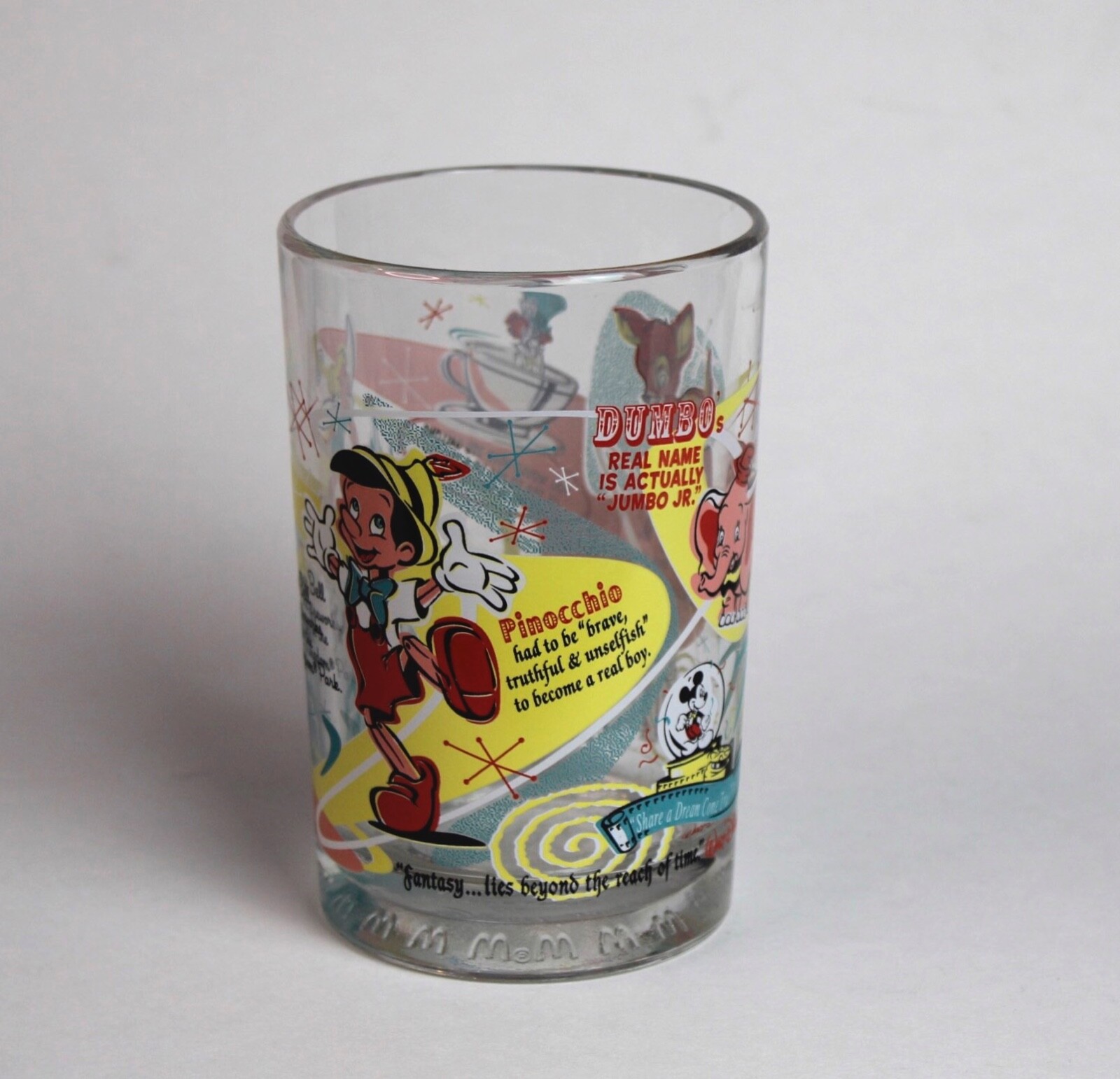 '96 McDonald's WDW 100 Years of Magic Commemorative Glass Pinocchio Dumbo Bambi