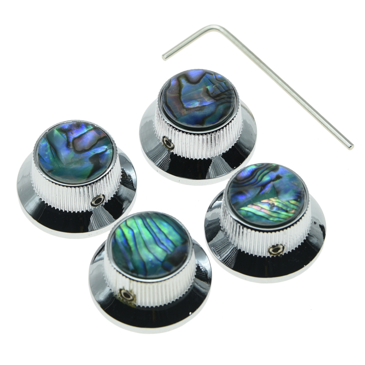4x Set Screw Abalone Top Chrome Guitar Top Hat Metal Bell Knobs for LP Les Paul
