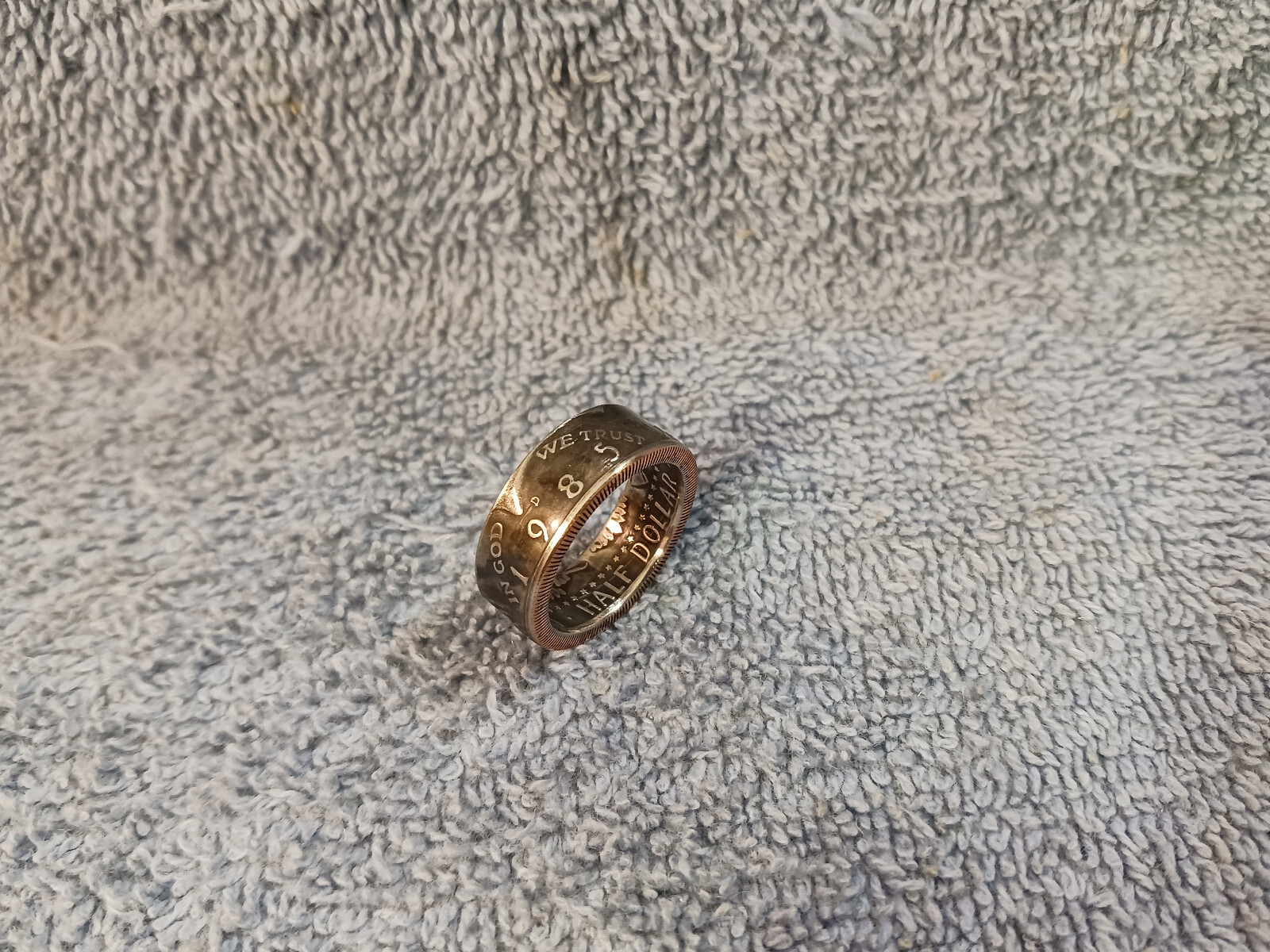 1985 Kennedy Half Dollars  size 9 coin ring  handmade mixed metals (B)