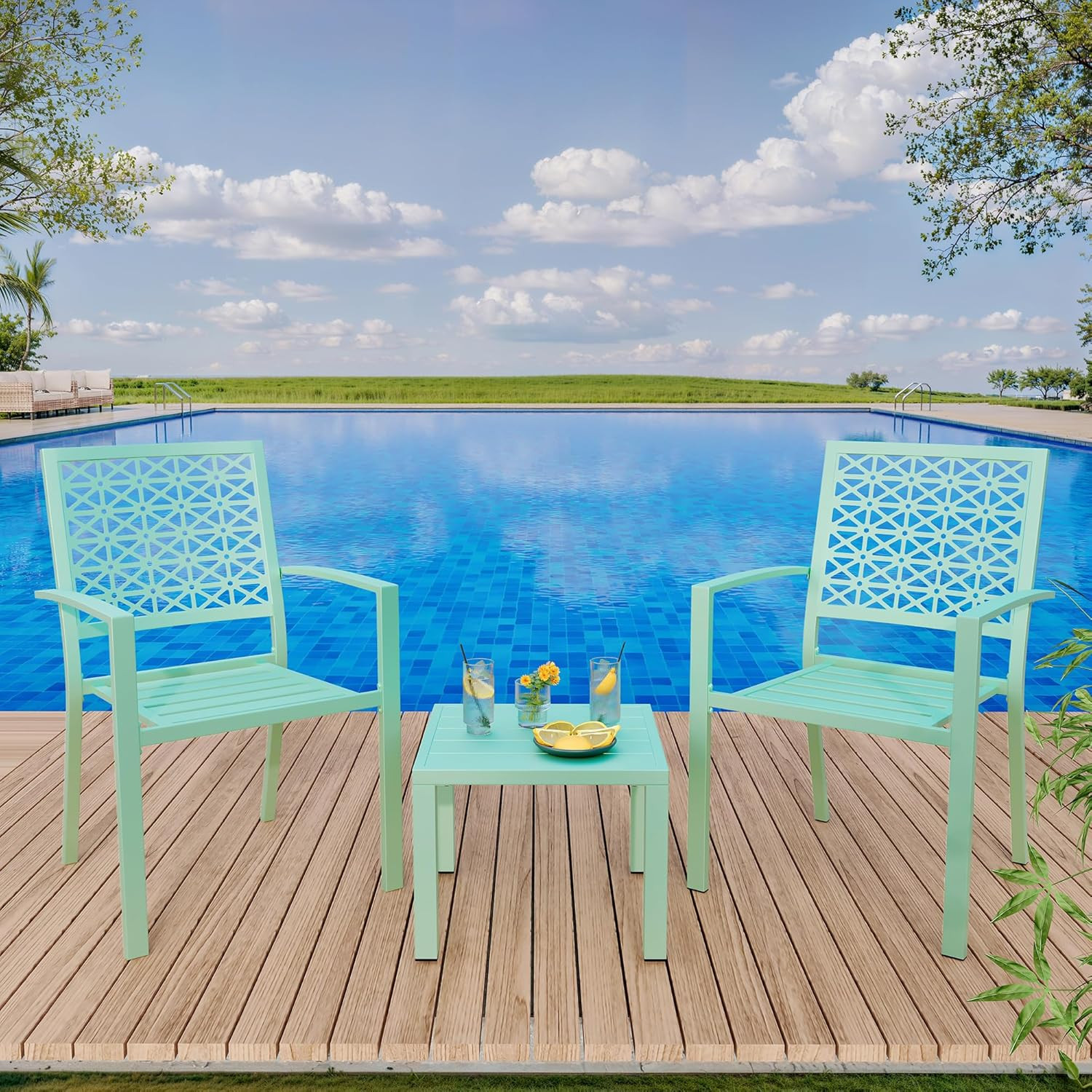 3 Piece Patio Bistro Set, Outdoor Patio Furniture Set with Coffee Table, Convers